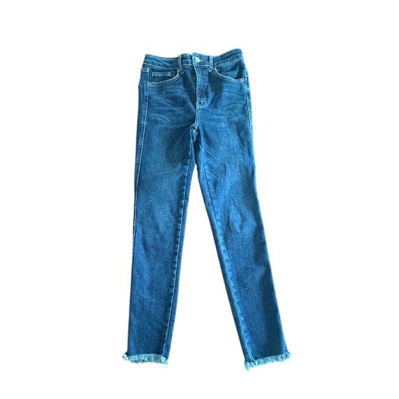 Free People We The Free Blue Denim Fringe Edge Button Cotton Pants Women's Sz 28 - Picture 1 of 9